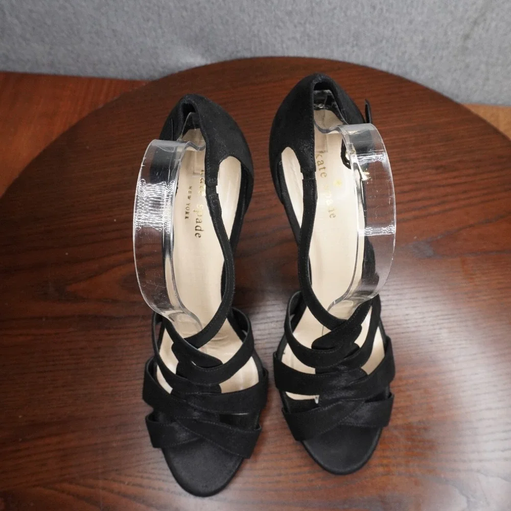 Kate Spade T Strap Sandals Women's 9.5B Black Suede Strappy Stiletto Heels Shoes